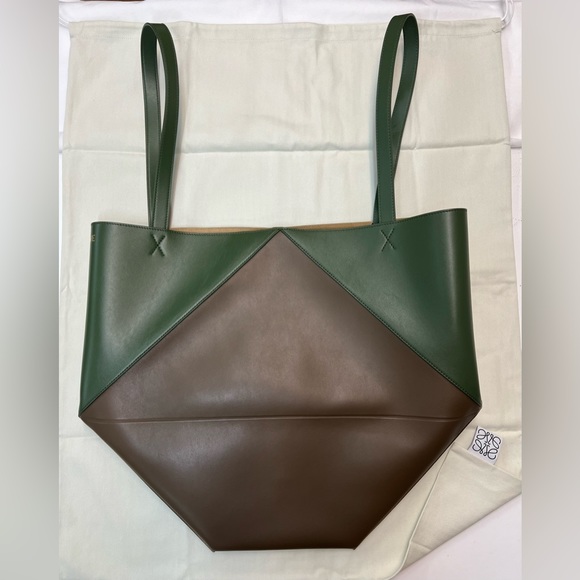 LOEWE LARGE PUZZLE FOLD TOTE UMBER/DARK KHAKI GREEN.   NWT - Picture 4 of 12